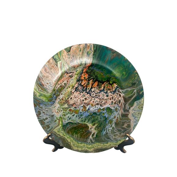 Hydro Dip Style Painted 10.5" Plates Platters Retro Groovy Decor Set Of 2 - Picture 9 of 14